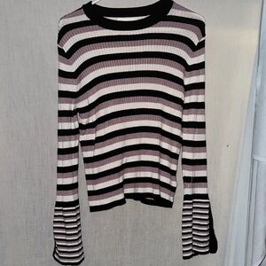 POPSUGAR Black and Pink Striped Long Sleeve Top
